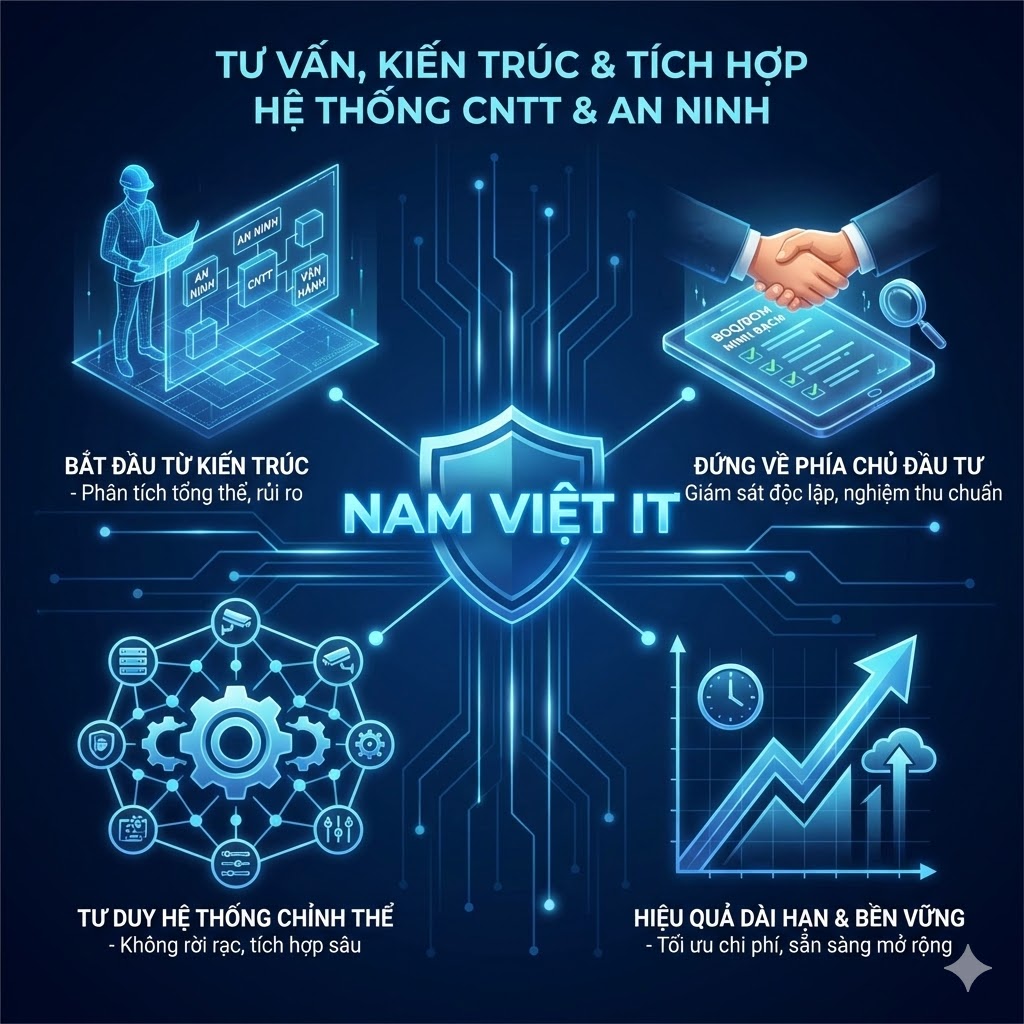 Tư vấn, kiến trúc và tích hợp hệ thống CNTT & An ninh Nam Việt IT tư vấn, kiến trúc và tích hợp hệ thống CNTT & An ninh cho doanh nghiệp và hạ tầng vận hành trọng yếu